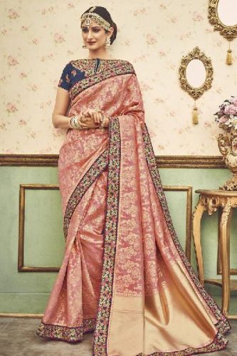 Classy Pink Designer Banarasi Brocade Pure Silk Saree