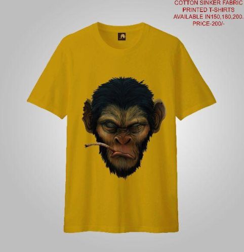 NEEMARANI Cotton Fabric MEN PRINTED T-SHIRTS (MONKEY), Size : Small, Medium, Large