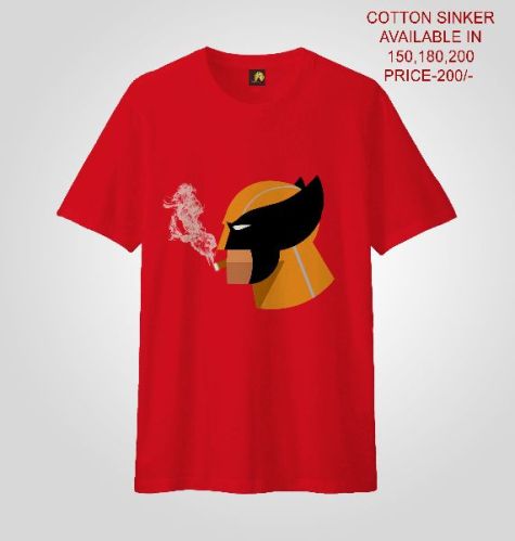 NEEMARANI Cotton Fabric MEN PRINTED T-SHIRTS (WOLVERIN), Size : Small, Medium, Large