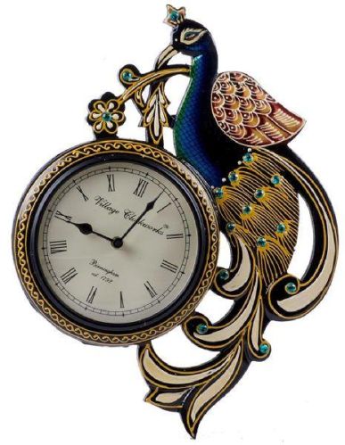 Peacock Design Wooden Clock