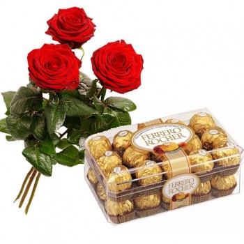 Ferrero Rocher Chocolate and Red Roses Bunch