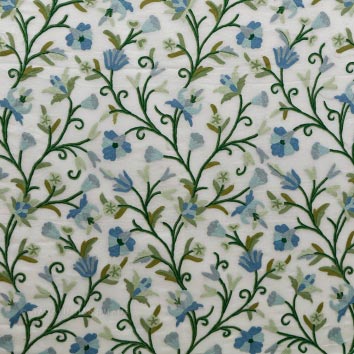 Pampore Crewel Work Hand Embroidered Organza Silk Fabric