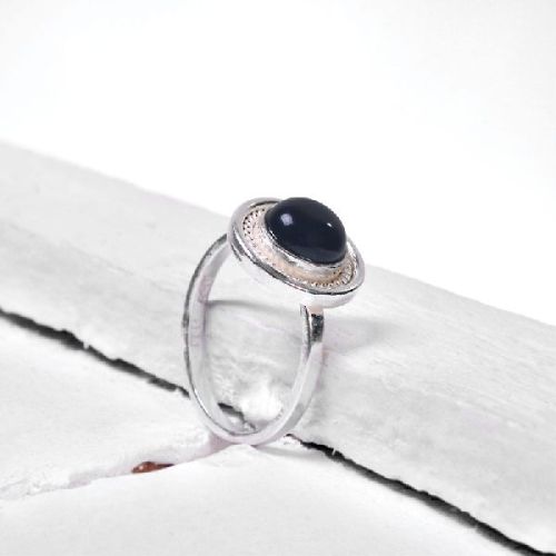 Black Onyx Big Silver Ring