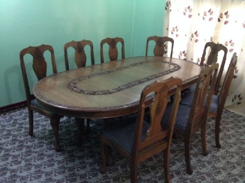 Wooden Antique Dining Table Set, Color : Dark Brown