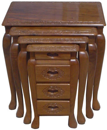 Wooden Carved Nest Table Set, Feature : Durability