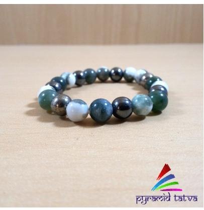 Moss Agate, Tree Agate And Hematite Bead Bracelet