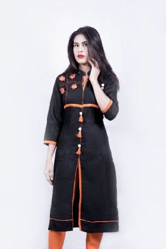 Rayon Black Mirror Work Kurti, Occasion : Daily Wear