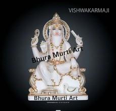 Polished White Marble Vishwakarma Statue, Size : 2.5feet