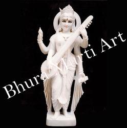 White Marble Standing Saraswati Statue, Color : Multicolor