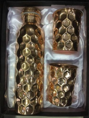 Corporate Gifts COPPER WATER BOTTLE SET, Storage Capacity : 1ltr, 2ltr