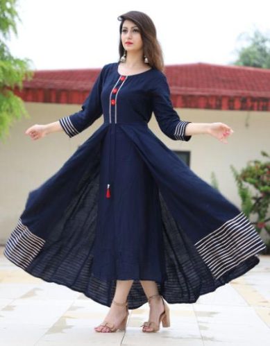 Rayon Gold Printed Designer Long Gown, Size : M, XL, XXL