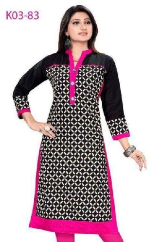 Women's Pink Stitched Cotton A Line Kurti