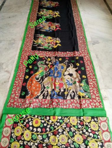 Madhubani Pantings-handmade Silk Sarees, Color : Multicolor