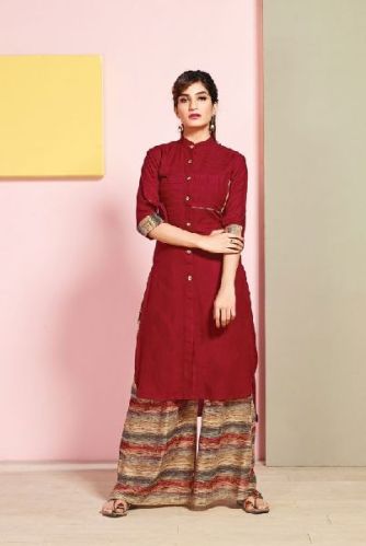 Rayon Cotton Kurti With Printed Palazzo, Size : M, XL, XXL