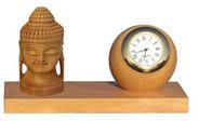 Wooden Buddha Table Watch, Color : Brown