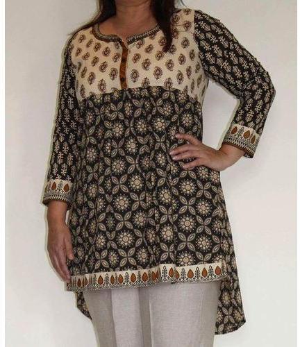 3/4th Sleeve Printed Short Kurti, Size : Medium, Large, XL