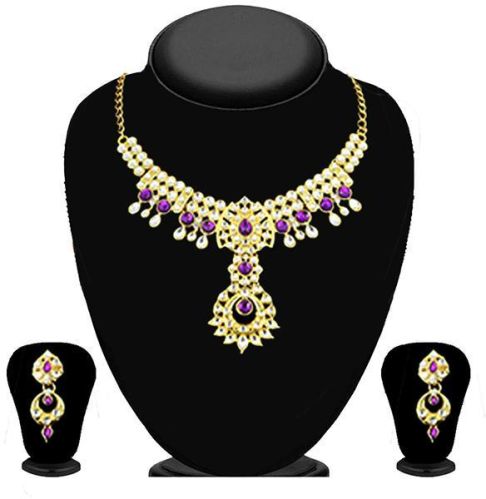 Gold Plated Purple Kundan Necklace Set