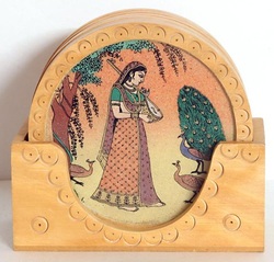 Handcrafted Wooden Coaster Set, Size : 3 X 3 Inch