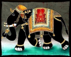 Handmade Batik Elephant Wall Tapestry, Color : Black / Customized