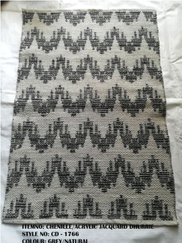 Chenille Jacquard Dhurries, For On Floor, Color : Grey / Natural