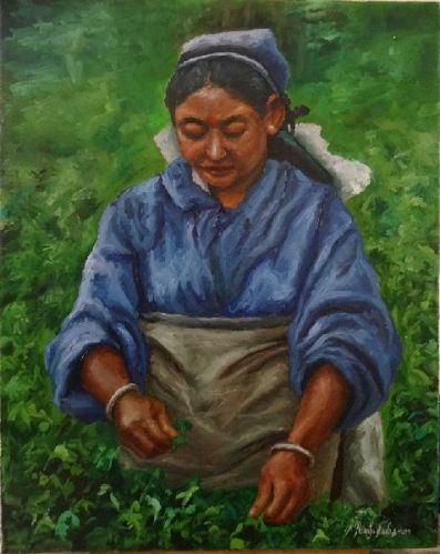 Woman Plucking Leaves, Oil Paintings For Sale