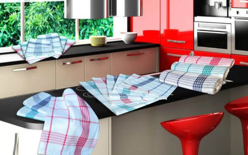 Cotton Checked Kitchen Towels, Technics : Attractive Pattern, Handloom, Washed