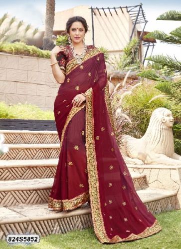 Royskart Embroidered Chiffon Saree, Age Group : Adults