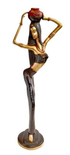 Brass African Tribal Lady Statue, Color : Golden