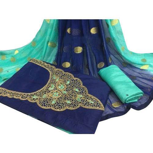 Embroidered Georgette CHANDERI COTTON SUIT, Technics : Woven