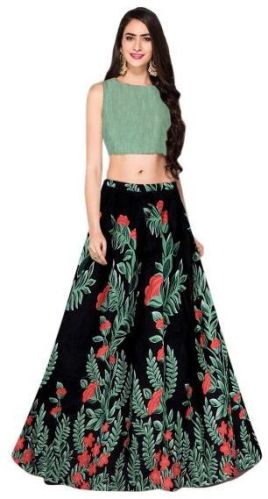 Banglory Satin Silk L-59 Tulsi Black Lehenga