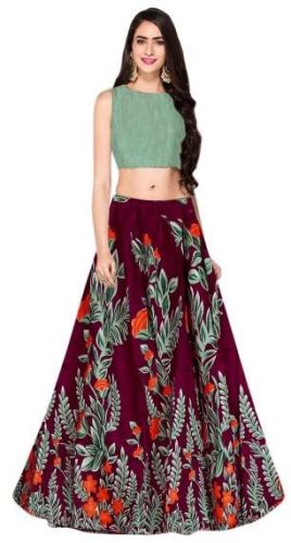 Banglory Satin Silk L-62 Tulsi Maroon Lehenga