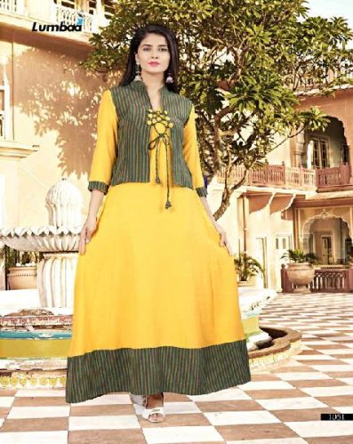 Rayon + Cotton Fabric Western Gown, Size : L, XL, XXL