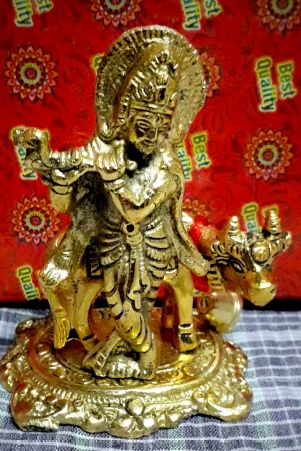 Lord Krishna With Nandi Cow Statue, For Shiny, Size : Multi Sizes