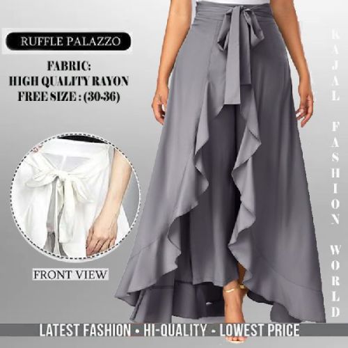 Cotton Plain Ruffle Palazzo, Occasion : Casual Wear