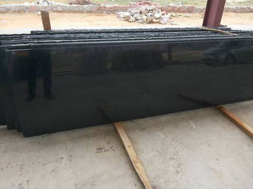 Rectangular Bush Hammered Polished Black Granite Slabs