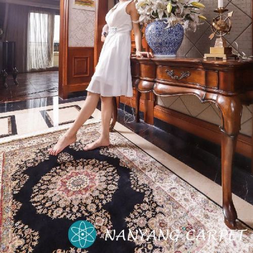 4'x6' Handmade Silk Black Qum Persian Rug