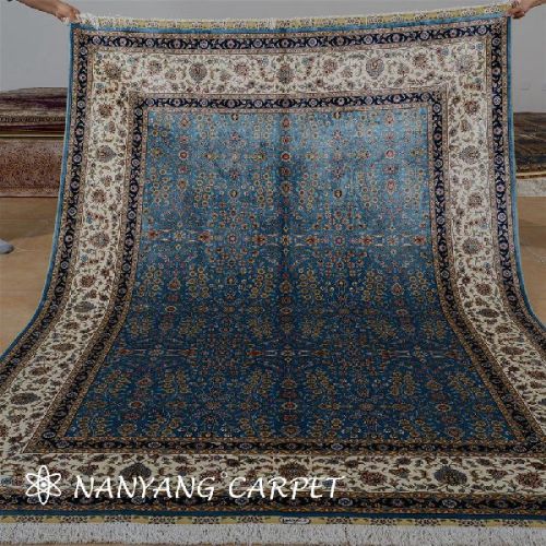 5.5'x8' Blue Green Silk Persian Isfahan Rug