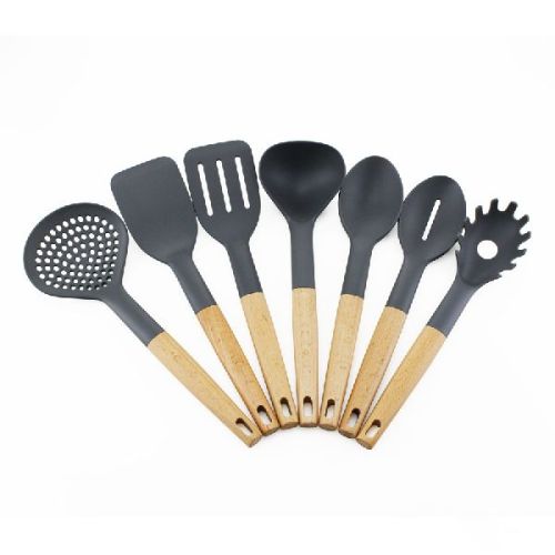 7pcs Beech Wood Handle Kitchen Nylon Utensils Set