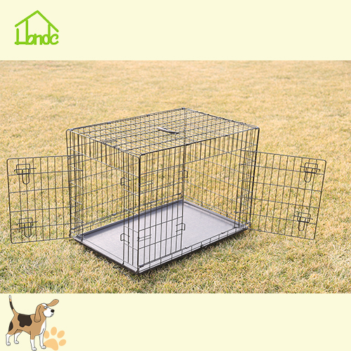 Two Door Black Folding Portable Large Dog Crate
