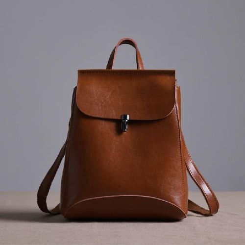 Leather Handmade Backpack, For College, Office, Pattern : Plain