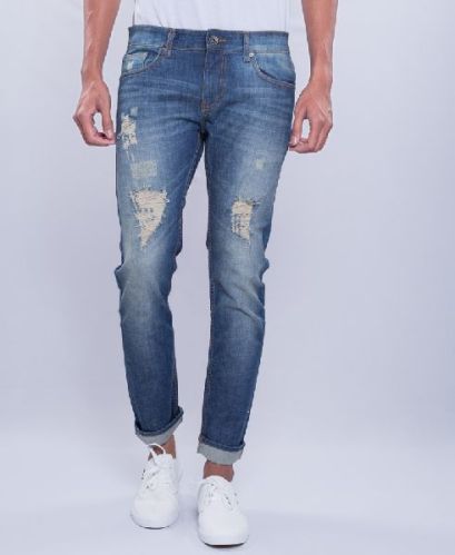 Statley Men Darkish Blue Slim Fit Distressed Jeans