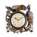 Wooden DOUBLE PEACOCK WALL CLOCK