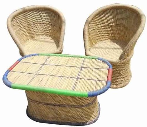 Portable Luxury Bamboo Cane Wicker Outdoor Furniture Set High Back Chair Big Table Set