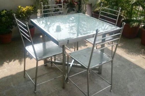 Stainless Steel Dining Table Set, For Domestic Product, Pattern : Square