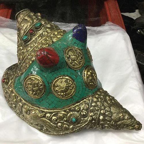 Non Polished Brass Religious Conch Shell 30x19x10cm
