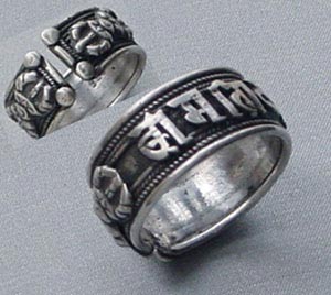 Non Polished Silver Tibetan Mantra Ring Casual Wear, Party Wear