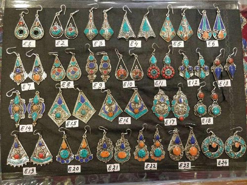 Metal German Silver Dingle Earrings, Color : Blue, Orange, Yellow