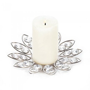 Amc Metal Iron CRYSTAL FLOWER CANDLE HOLDER, Color : Silver