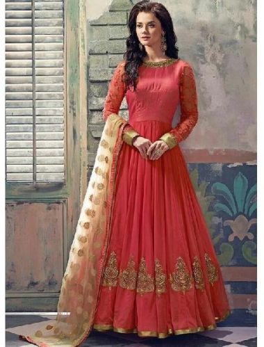 Georgette Anarkali Suit (PTAS-1010), Size : M, XL