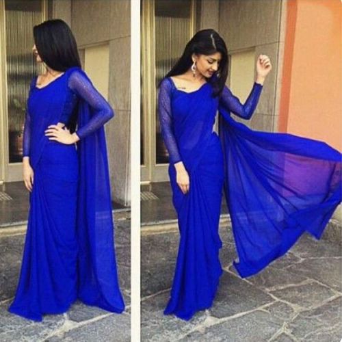 Plain Georgette Saree (PT-292), Feature : Anti-Wrinkle, Comfortable, Impeccable Finish